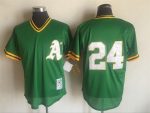 Vintage Oakland Athletics #24 Rickey Henderson Stitched Green Mesh Baseball Jersey Throwback