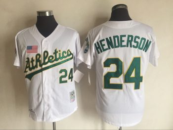 Vintage Oakland Athletics #24 Rickey Henderson Stitched White Baseball Jersey Throwback Edition