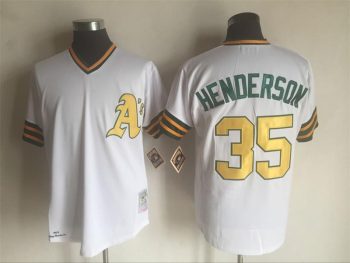Vintage Oakland Athletics #35 Rickey Henderson Stitched White Baseball Jersey Throwback Edition