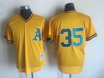 Vintage Oakland Athletics #35 Stitched Gold Mesh Baseball Jersey Throwback Edition