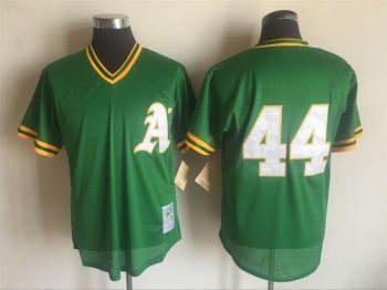 Vintage Oakland Athletics #44 Reggie Jackson Stitched Green Mesh Baseball Jersey Throwback Edition