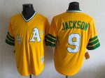 Vintage Oakland Athletics #9 Reggie Jackson Stitched Gold Baseball Jersey Throwback Edition