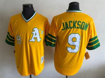 Vintage Oakland Athletics #9 Reggie Jackson Stitched Gold Baseball Jersey Throwback Edition