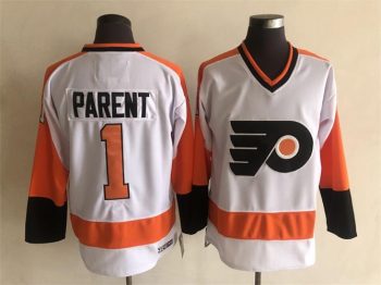 Vintage Philadelphia Flyers #1 PARENT stitched White-Orange-Black Hockey Jersey Throwback Edition