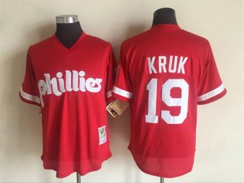 Vintage Philadelphia Phillies #19 John Kruk Stitched Red Mesh Baseball Jersey Throwback Edition