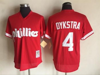 Vintage Philadelphia Phillies #4 Lenny Dykstra Stitched Red Mesh Baseball Jersey Throwback Edition