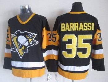 Vintage Pittsburgh Penguins #35 BARRASSO stitched Black-Yellow-White Hockey Jersey Throwback Edition (2)