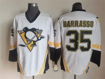 Vintage Pittsburgh Penguins #35 BARRASSO stitched White-Black-Gold Hockey Jersey Throwback Edition