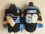 Vintage Pittsburgh Penguins #66 LEMIEUX stitched Black-Blue-Yellow-White Hockey Jersey Throwback Edition