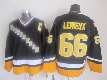 Vintage Pittsburgh Penguins #66 LEMIEUX stitched Black-Yellow-White Hockey Jersey Throwback Edition (2)