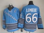 Vintage Pittsburgh Penguins #66 LEMIEUX stitched Light Blue-Navy Blue-White Hockey Jersey Throwback Edition