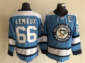 Vintage Pittsburgh Penguins #66 LEMIEUX stitched Light Blue-Navy Blue-White Hockey Jersey Throwback Edition (2)