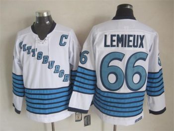 Vintage Pittsburgh Penguins #66 LEMIEUX stitched White-Light Blue-Navy Blue Hockey Jersey Throwback Edition
