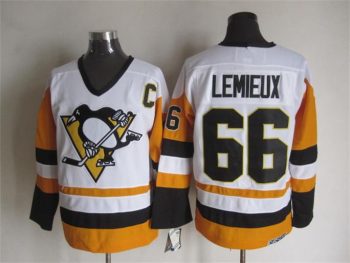 Vintage Pittsburgh Penguins #66 LEMIEUX stitched White-Orange-Black Hockey Jersey Throwback Edition