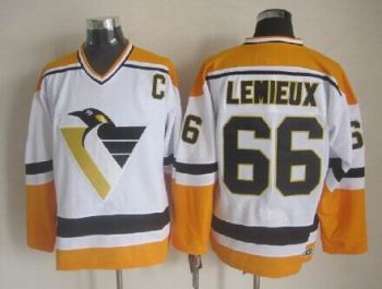Vintage Pittsburgh Penguins #66 LEMIEUX stitched White-Yellow-Black Hockey Jersey Throwback Edition
