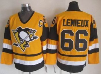 Vintage Pittsburgh Penguins #66 LEMIEUX stitched Yellow-Black-White Hockey Jersey Throwback Edition