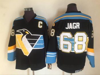 Vintage Pittsburgh Penguins #68 JAGR stitched Black-Blue-Yellow-White Hockey Jersey Throwback Edition