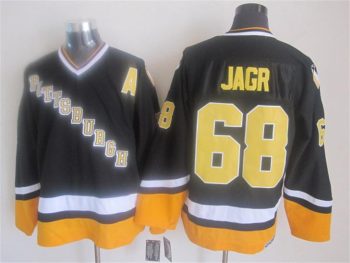 Vintage Pittsburgh Penguins #68 JAGR stitched Black-Yellow-White Hockey Jersey Throwback Edition (2)