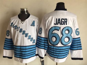 Vintage Pittsburgh Penguins #68 JAGR stitched White-Light Blue-Black Hockey Jersey Throwback Edition