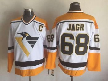 Vintage Pittsburgh Penguins #68 JAGR stitched White-Orange-Black Hockey Jersey Throwback Edition