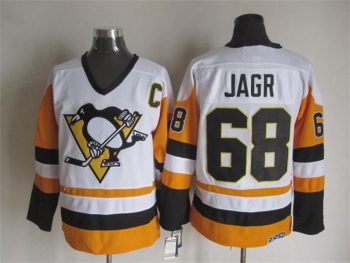 Vintage Pittsburgh Penguins #68 JAGR stitched White-Yellow-Black Hockey Jersey Throwback Edition