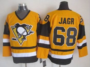 Vintage Pittsburgh Penguins #68 JAGR stitched Yellow-Black-White Hockey Jersey Throwback Edition