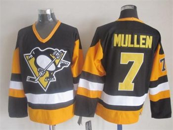Vintage Pittsburgh Penguins #7 MULLIN stitched Black-Yellow-White Hockey Jersey Throwback Edition