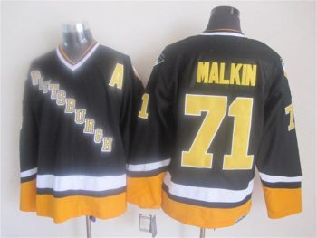 Vintage Pittsburgh Penguins #71 MALKIN stitched Black-Yellow-White Hockey Jersey Throwback Edition (2)