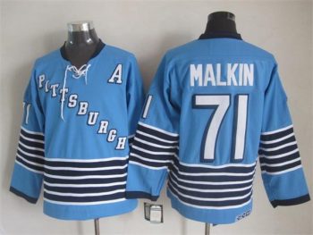 Vintage Pittsburgh Penguins #71 MALKIN stitched Light Blue-Navy Blue-White Hockey Jersey Throwback Edition