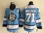 Vintage Pittsburgh Penguins #71 MALKIN stitched Light Blue-White-Black Hockey Jersey Throwback Edition