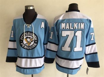 Vintage Pittsburgh Penguins #71 MALKIN stitched Light Blue-White-Black Hockey Jersey Throwback Edition