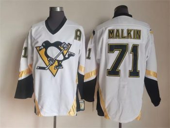 Vintage Pittsburgh Penguins #71 MALKIN stitched White-Black-Gold Hockey Jersey Throwback Edition