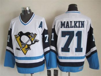 Vintage Pittsburgh Penguins #71 MALKIN stitched White-Blue-Navy Blue Hockey Jersey Throwback Edition
