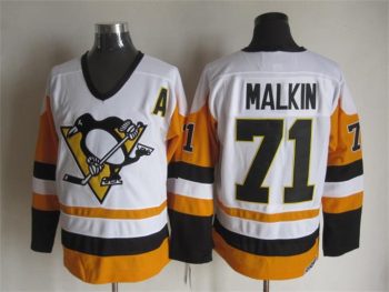 Vintage Pittsburgh Penguins #71 MALKIN stitched White-Orange-Black Hockey Jersey Throwback Edition