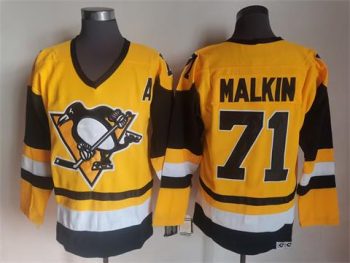 Vintage Pittsburgh Penguins #71 MALKIN stitched Yellow-Black-White Hockey Jersey Throwback Edition
