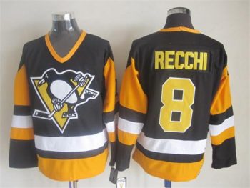 Vintage Pittsburgh Penguins #8 RECCHI stitched Black-Yellow-White Hockey Jersey Throwback Edition