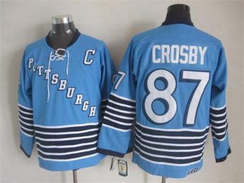 Vintage Pittsburgh Penguins #87 CROSBY stitched Light Blue-Navy Blue-White Hockey Jersey Throwback Edition