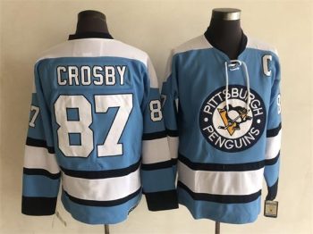 Vintage Pittsburgh Penguins #87 CROSBY stitched Light Blue-White-Black Hockey Jersey Throwback Edition