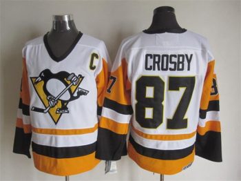 Vintage Pittsburgh Penguins #87 CROSBY stitched White-Orange-Black Hockey Jersey Throwback Edition