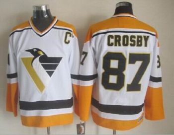 Vintage Pittsburgh Penguins #87 CROSBY stitched White-Yellow-Black Hockey Jersey Throwback Edition