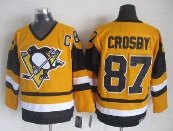 Vintage Pittsburgh Penguins #87 CROSBY stitched Yellow-Black-White Hockey Jersey Throwback Edition