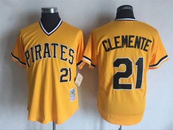 Vintage Pittsburgh Pirates #21 Roberto Clemente Stitched Gold Baseball Jersey Throwback Edition