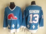 Vintage Quebec Nordiques #13 SUNDIN stitched Light Blue-White-Red Hockey Jersey Throwback Edition