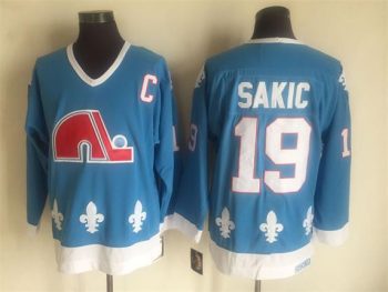 Vintage Quebec Nordiques #19 SAKIC stitched Light Blue-White-Red Hockey Jersey Throwback Edition