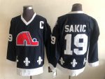 Vintage Quebec Nordiques #19 SAKIC stitched Navy Blue-White-Red Hockey Jersey Throwback Edition