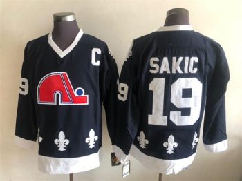 Vintage Quebec Nordiques #19 SAKIC stitched Navy Blue-White-Red Hockey Jersey Throwback Edition