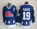 Vintage Quebec Nordiques #19 SAKIC stitched Royal Blue-White-Red Hockey Jersey Throwback Edition