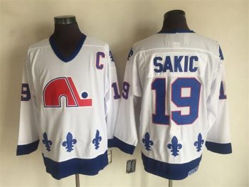 Vintage Quebec Nordiques #19 SAKIC stitched White-Royal Blue-Red Hockey Jersey Throwback Edition