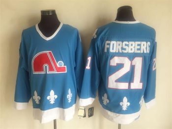 Vintage Quebec Nordiques #21 FORSBERG stitched Light Blue-White-Red Hockey Jersey Throwback Edition