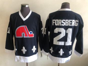 Vintage Quebec Nordiques #21 FORSBERG stitched Navy Blue-White-Red Hockey Jersey Throwback Edition